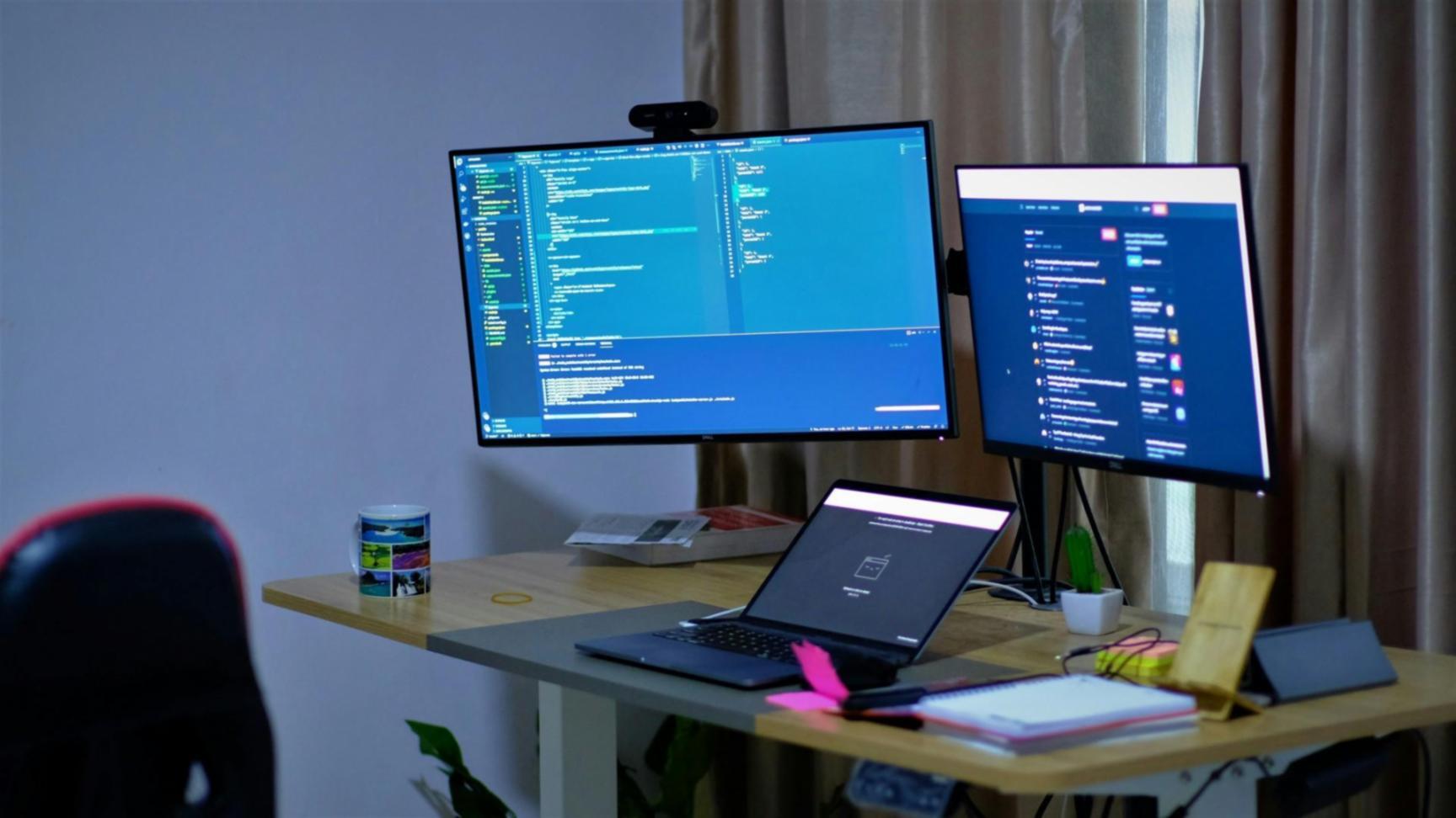 Professional financial analysis workspace with modern technology